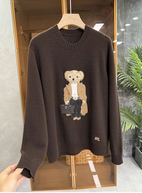 老友入！yuan单！刺绣小熊羊绒圆领针织毛衣女    D2997~JS