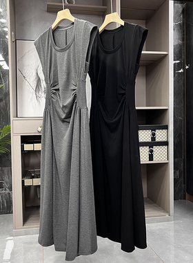 清仓不予退换！髦单品！收褶圆领无袖棉T恤连衣裙    M02072~ZY