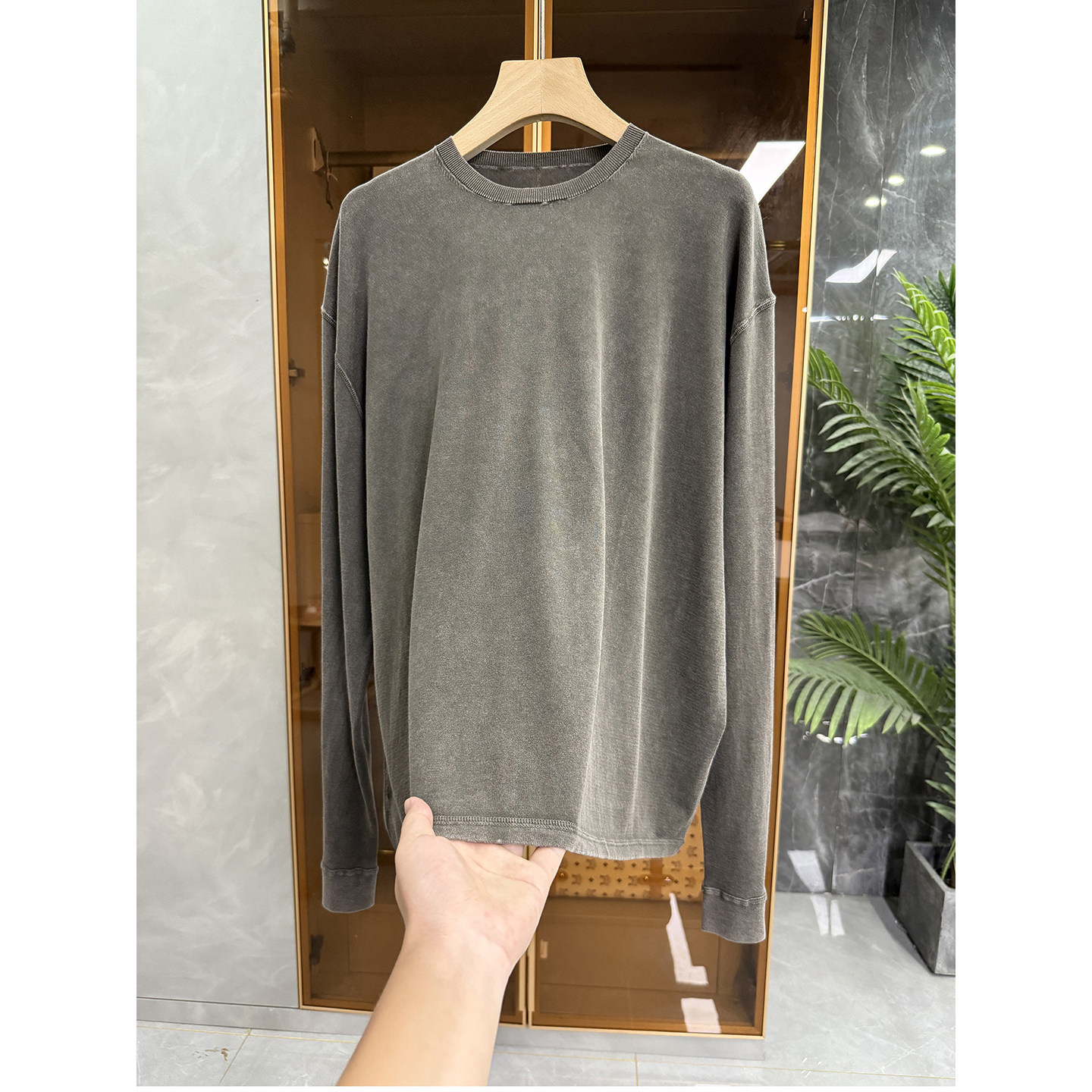 大厂出！做旧宽松圆领长袖棉T恤