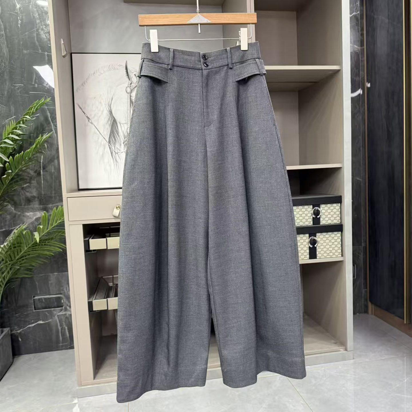 P牌料！羊毛高腰休闲阔腿西裤