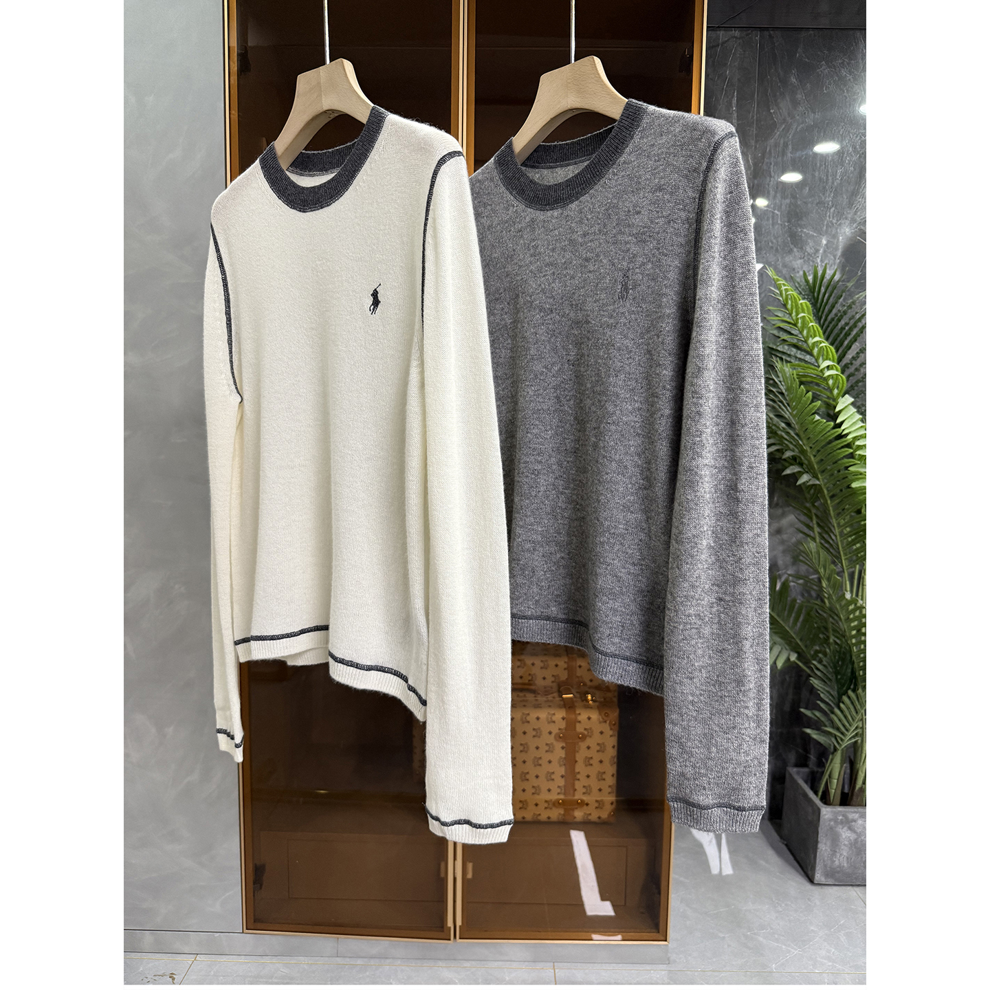 N货！撞色羊绒圆领长袖针织毛衣