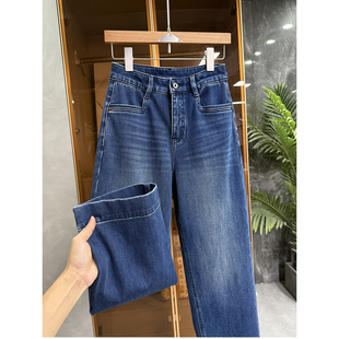 N货！显瘦不臃肿！微弹加绒中高腰牛仔直筒九分裤女 967068~JS