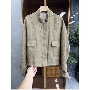 清仓不予退换!料!宽松亚麻立领休闲夹克短外套女R3424~ME