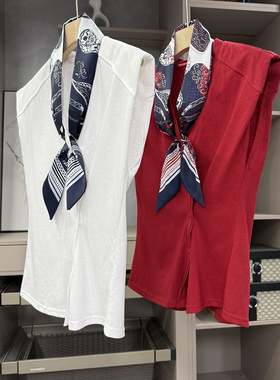 清仓不予退换！力！修身V领飘带无袖棉T恤上衣女M02218~ZY