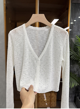 推荐！清凉一夏！烫钻柔软防晒衣针织开衫短上衣女    5051517~JS
