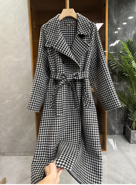 莼尾篙货！宽松千鸟格羊驼毛羊毛双面呢外套大衣女   MY43~JS