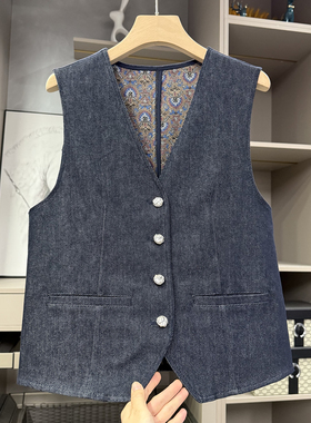 清仓不予退换！藏单品！底部提花V领牛仔马甲女W85633~ZY
