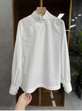 口碑工厂！国风新中式！宽松斜襟立领长袖棉衬衫上衣女 D88078~ME