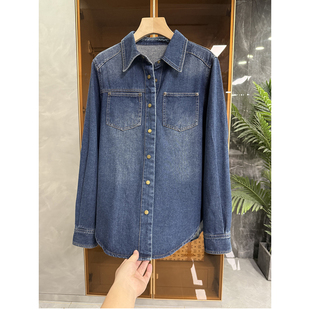 W257604 大厂出 上衣女 宽松磨毛牛仔衬衫 港风味10足