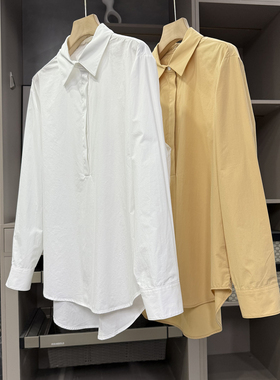 Q货！美得毫不费力！宽松半开领长袖优质棉衬衫上衣女  C2126~ZY