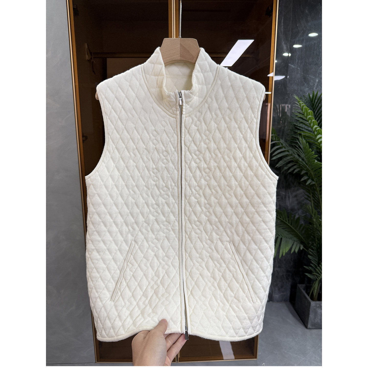 厂里推荐！尖货！加厚菱格棉服针织羊毛立领拉链马甲女S85802~JS