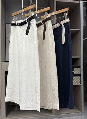 清仓不予退换！！人字纹亚麻高腰休闲阔腿九分裤女    M02172~ZY