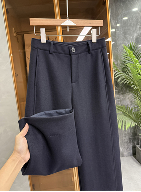 实力大厂出！羊毛呢面中高腰休闲直筒九分裤女    K85698~JS