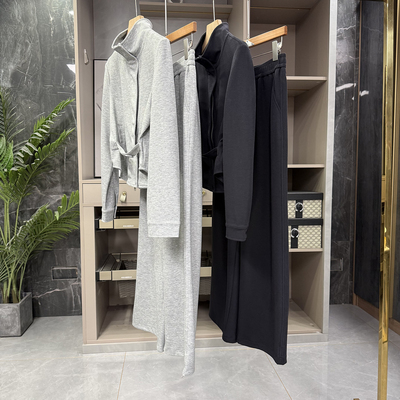 立领拉链卫衣外套+休闲卫裤套装