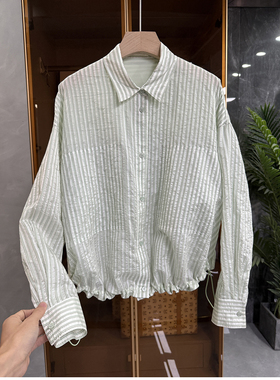 G上4K+！代工厂单！宽松真丝棉条纹翻领衬衫上衣女   735733~JS