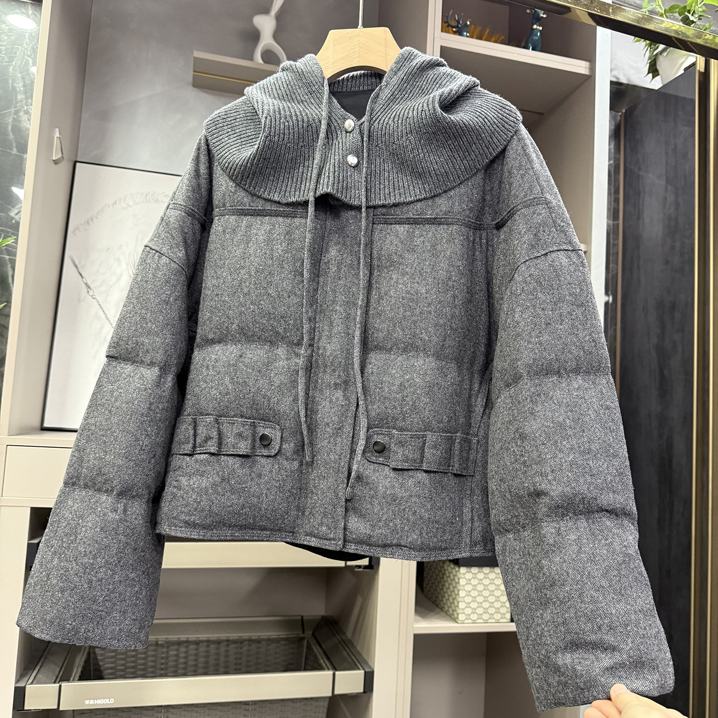 两件套针织连帽鹅绒羽绒服外套