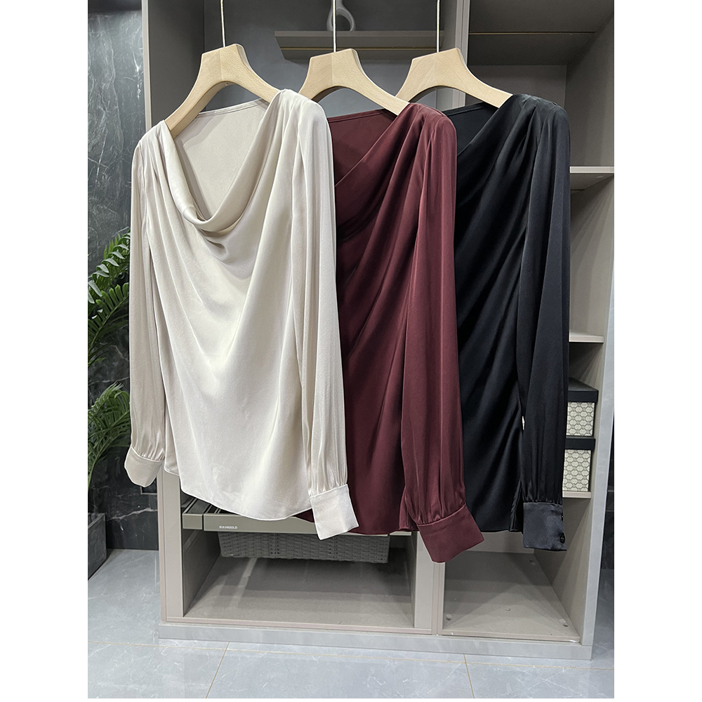 清仓不予退换！！一字领真丝双乔长袖衬衫低领衬衫上衣女DY271~ME