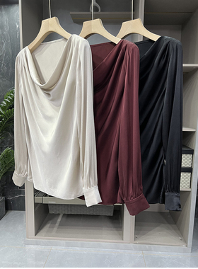 清仓不予退换！！一字领真丝双乔长袖衬衫低领衬衫上衣女DY271~ME