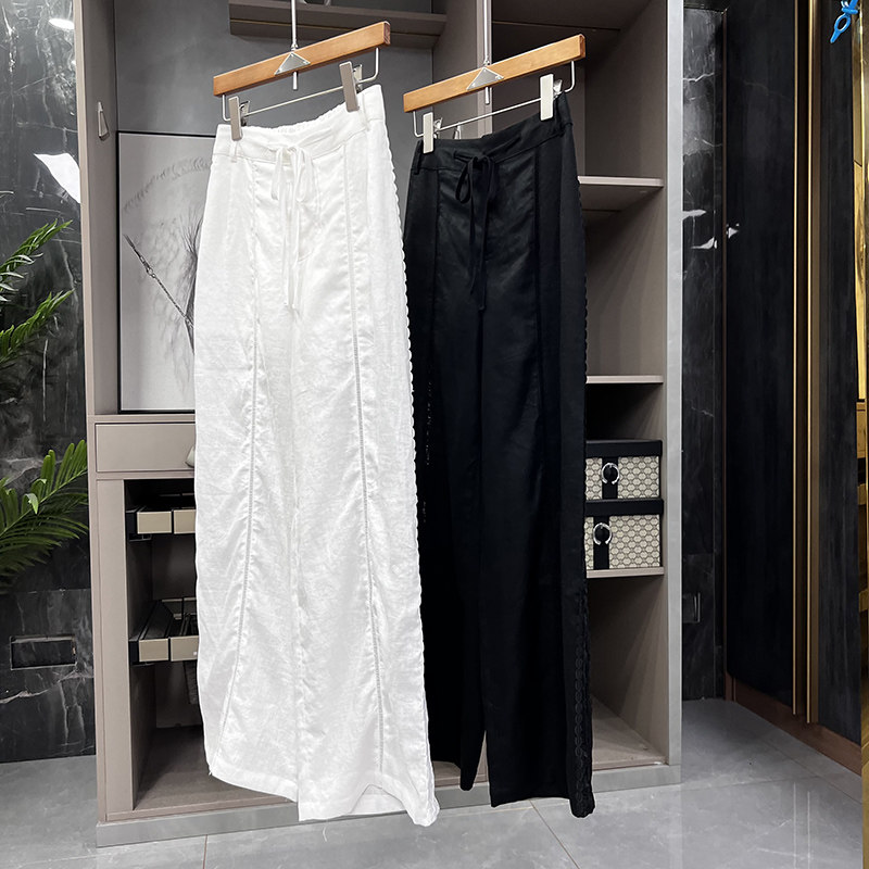 夏天凉快又舒服！亚麻拼接花边休闲直筒裤女   KZQW01~ZY