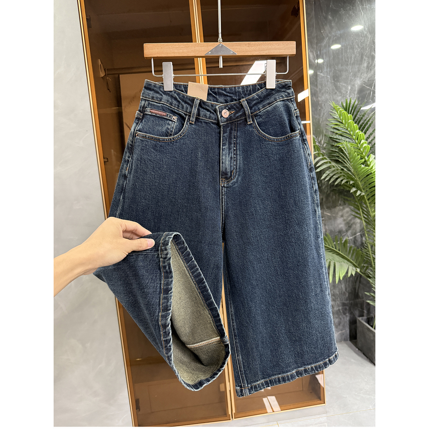 清仓不予退换！N货！微弹中高腰牛仔阔腿中裤女2K071~JS