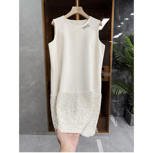 尖货！拼亮片醋酸圆领背心连衣裙