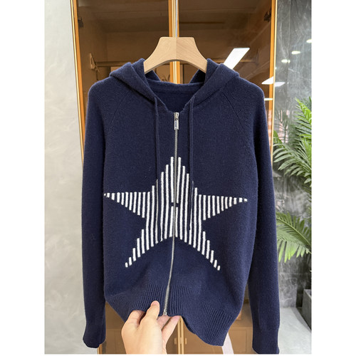 尖货羊绒羊毛连帽拉链针织衫毛衣