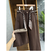 时髦精炸街单品 磨毛中高腰牛仔镰刀裤 女 秋冬款 M030982