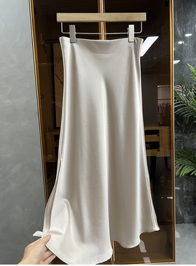 解锁篙ji穿搭！醋酸A字高腰鱼尾开叉中长半身裙女  0B001~JS