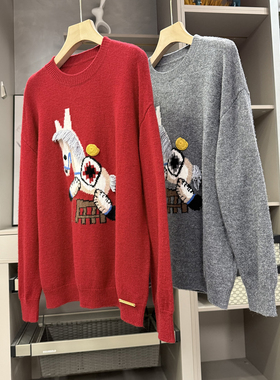 大工厂直出！宽松提花小马羊毛圆领针织毛衣女   252252~ZY