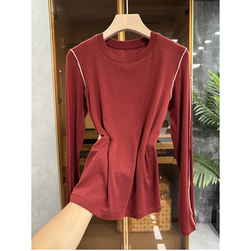 裸感绵羊毛圆领长袖针织打底衫