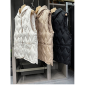 D5236 菱形连帽白鸭绒羽绒服马甲女 大厂外D 凹造型BI入