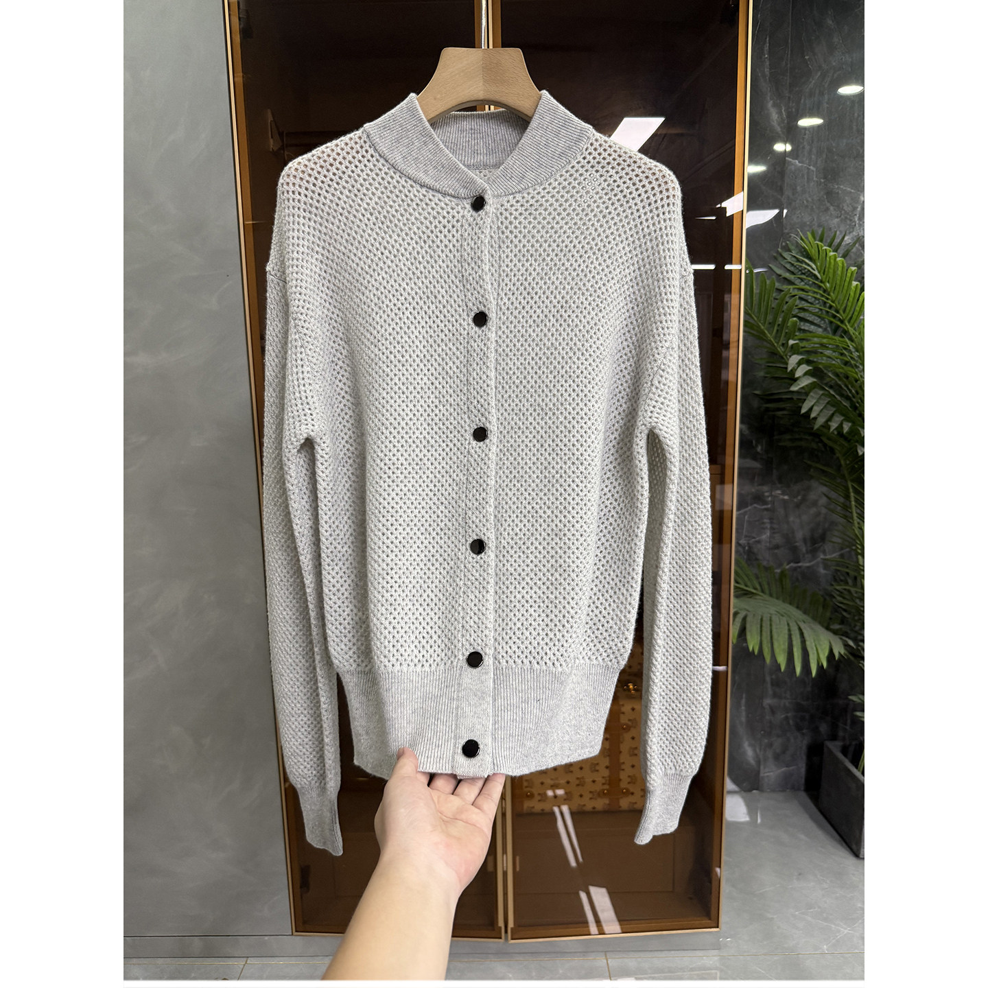 N货!镂空羊绒针织棒球服开衫外套