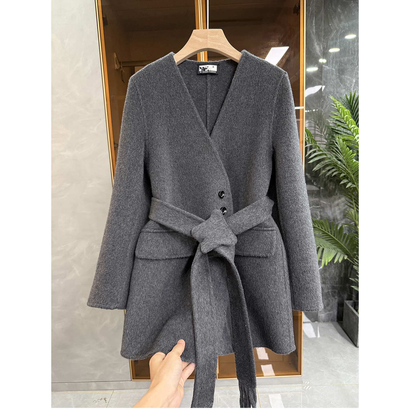 意柜！羊绒羊毛双面呢V领外套