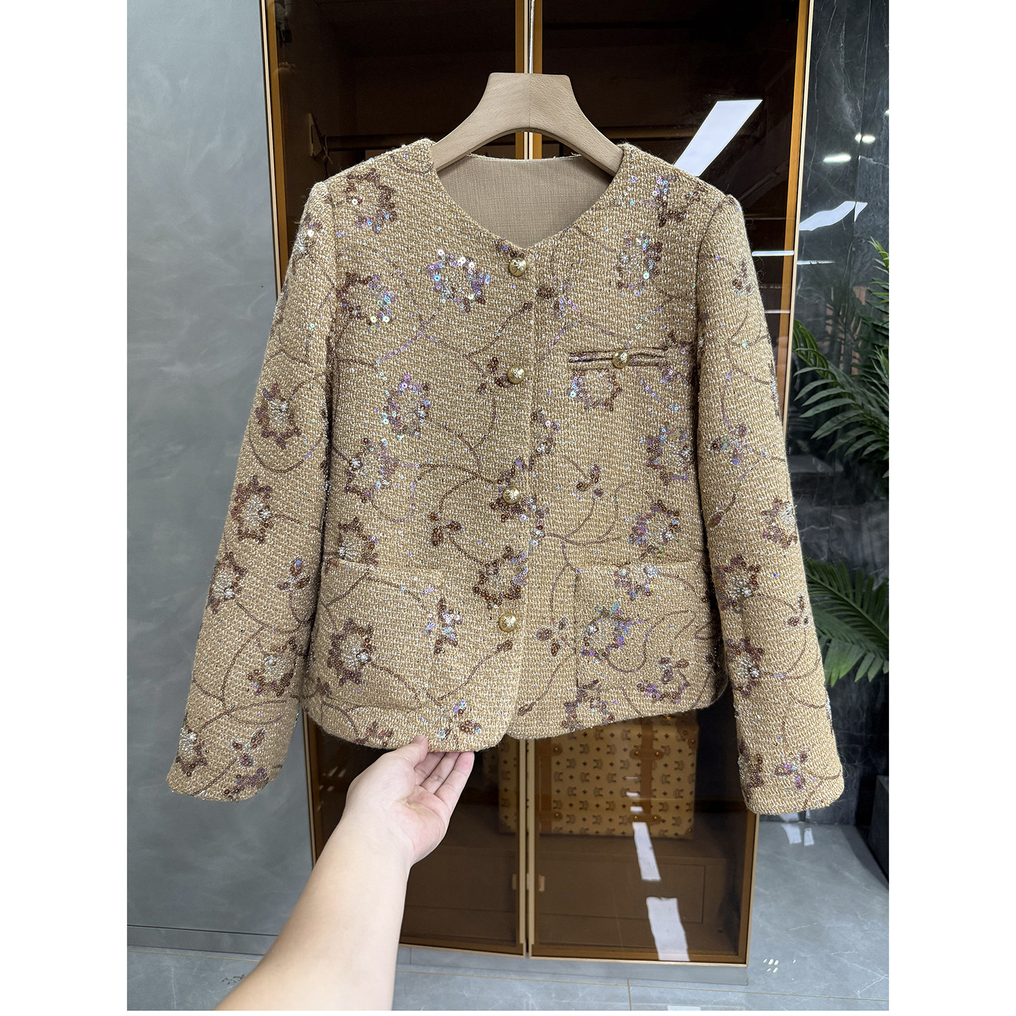 羊毛粗花呢白鸭绒羽绒服短外套