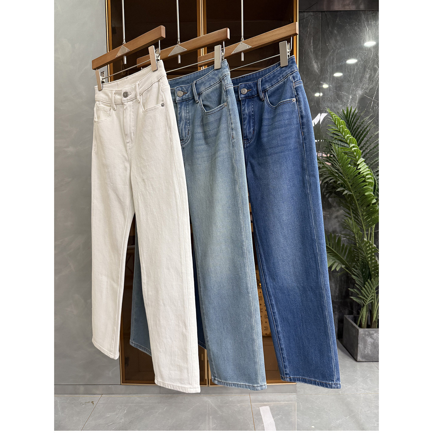 小个子显高秘籍！微弹莫代尔中高腰牛仔烟管九分裤女   D68002~ME