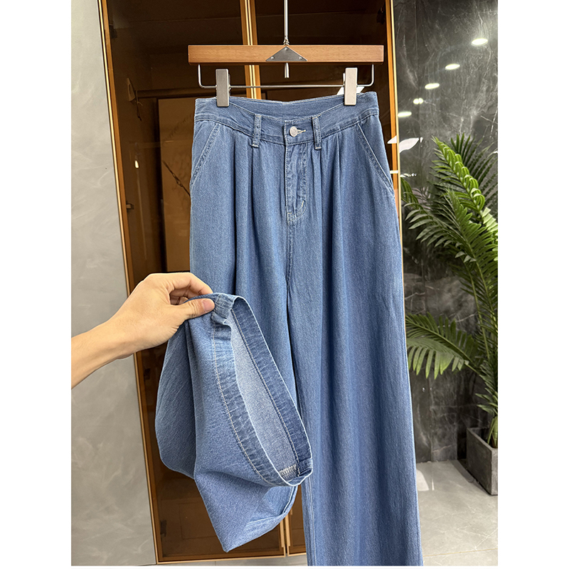 高个子收！夏日时髦单品！薄款高腰牛仔直筒阔腿裤女 5041335~JS