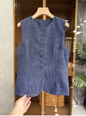 尖货！自带高ji气质感！修身牛仔麻圆领马甲女    24065-1~ME