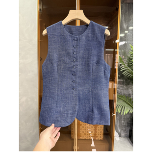 尖货！自带高ji气质感！修身牛仔麻圆领马甲女    24065-1~ME