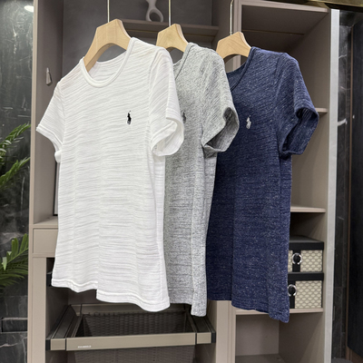 N货透气亚麻条纹肌理圆领短袖T恤