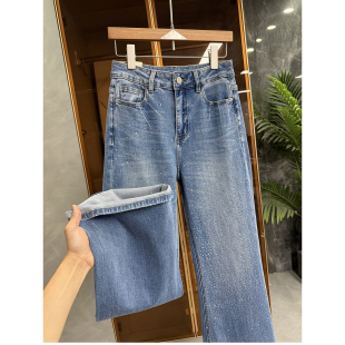 2K137 高个子收 女 烫钻中高腰牛仔直筒喇叭裤 谁穿谁夸