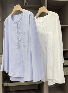 清仓不予退换！！宽松亨利领长袖棉衬衫上衣女M6002~ZY