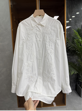 尖货！穿出法式氛围感！宽松钉珠刺绣棉衬衫上衣女   AE0448~JS