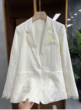 清仓不予退换！高ji感！拼接蕾丝亚麻西装外套女02795~JS