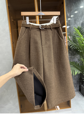 Q货！时髦高ji感！高腰羊毛毛呢西裤休闲阔腿中裤女  W257440~JS