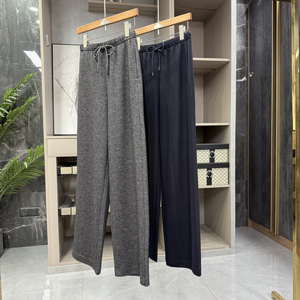 高个子秋冬款！羊毛毛呢松紧腰休闲直筒阔腿裤女    M02341~ZY