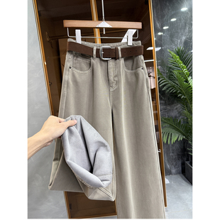 M0418191 JU推荐 女 中高腰加绒牛仔阔腿裤 出行时髦单品