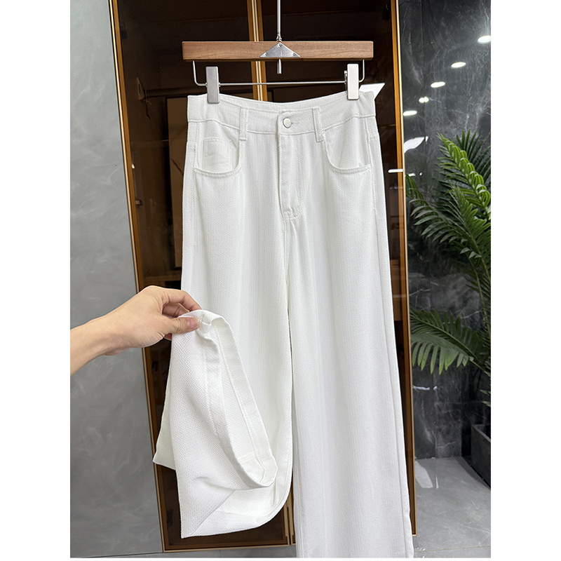 夏日新宠！一穿就显瘦！冰丝薄款中高腰牛仔直筒裤女 5223672~JS