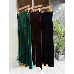 yuan单！优雅女神！拼接真丝丝绒包臀鱼尾半身裙女    251247~ME
