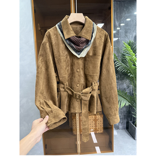 有了它秋冬都变高ji了!复古鹿皮绒短收腰外套女 M806821~JS