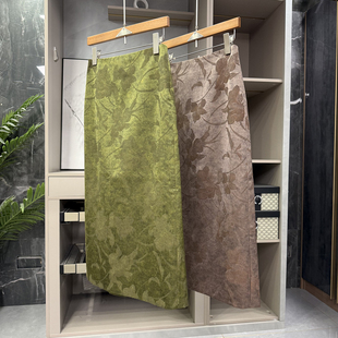 N货!直接美到失语!复古提花高腰包臀后开叉半身裙女 HK1227~ZY